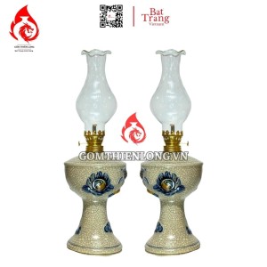 Đèn Dầu Thờ Bát Tràng Men Rạn Đắp Nổi Long Chầu Nguyệt 230138