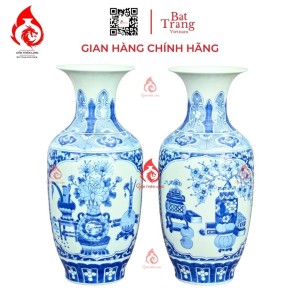 Lộc Bình Bát Tràng Men Lam Cổ Đồ Nhị Cảnh 230958