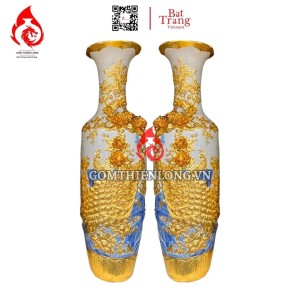 Lộc Bình Bát Tràng Dát Vàng Công Hoa Phú Quý Đắp Nổi 230128