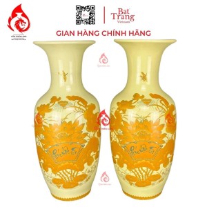 Lộc Bình Bát Tràng Men Vàng Sen Phúc Lộc Thọ 231001