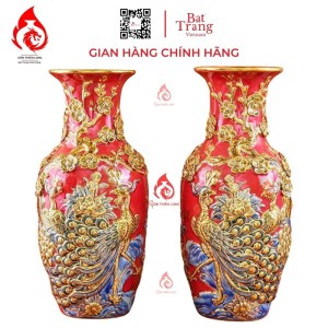 Lộc Bình Bát Tràng Men Đỏ Vẽ Vàng Công Đào 230971