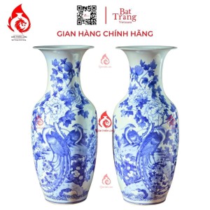 Lộc Bình Bát Tràng Men Lam Phù Dung Chim Trĩ 230976