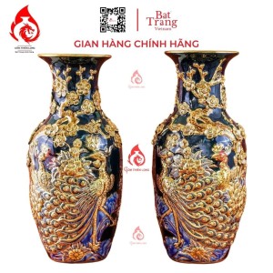 Lộc Bình Bát Tràng Men Xanh Coban Vẽ Vàng Công Đào 230972