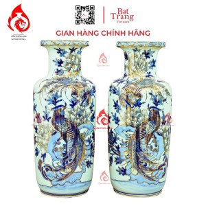Lộc Bình Bát Tràng Vẽ Vàng Phù Dung Chim Trĩ 230988