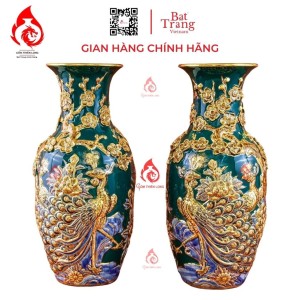 Lộc Bình Bát Tràng Men Xanh Lục Bảo Vẽ Vàng Công Đào 230973