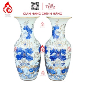Lộc Bình Bát Tràng Men Lam Vẽ Vàng Sen Cá 230956