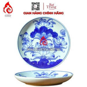 Mâm Bồng Sứ Bát Tràng Men Lam Vẽ Hoa Sen 231108