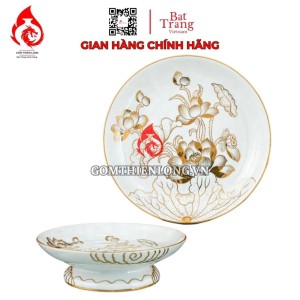 Mâm Bồng Sứ Bát Tràng Vẽ Vàng Hoàng Kim Hoa Sen 231036