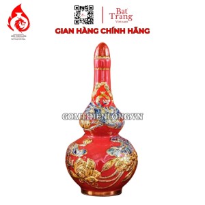 Nậm Rượu Thờ Bát Tràng Men Màu Đỏ Vẽ Vàng 240149