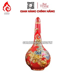 Nậm Rượu Thờ Bát Tràng Men Màu Đỏ Vẽ Vàng 240150