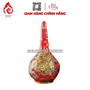 Nậm Rượu Thờ Bát Tràng Men Màu Đỏ Vẽ Vàng 240148