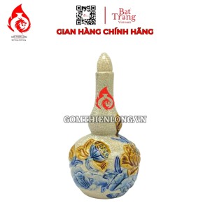 Nậm Rượu Thờ Bát Tràng Men Rạn Đắp Nổi Hoa Sen 240130