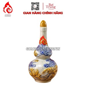 Nậm Rượu Thờ Bát Tràng Men Rạn Đắp Nổi Hoa Sen 240144