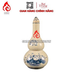 Nậm Rượu Thờ Bát Tràng Men Rạn Vẽ Hoa Sen 240128