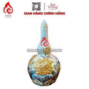 Nậm Rượu Thờ Bát Tràng Men Rạn Vẽ Vàng Hoa Sen 240134