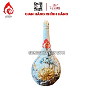 Nậm Rượu Thờ Bát Tràng Men Rạn Vẽ Vàng Hoa Sen 240133