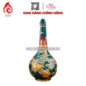 Nậm Rượu Thờ Bát Tràng Men Xanh Lục Bảo Vẽ Vàng 240151