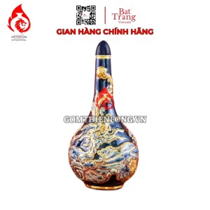 Nậm Rượu Thờ Bát Tràng Men Xanh Tím Coban Vẽ Vàng 240153