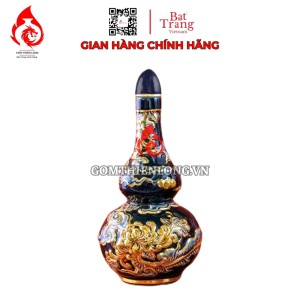 Nậm Rượu Thờ Bát Tràng Men Xanh Tím Coban Vẽ Vàng 240152
