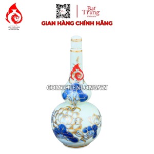 Nậm Rượu Thờ Bát Tràng Men Lam Vẽ Vàng Hoa Sen 240125