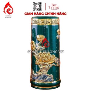 Ống Đựng Nhang Bằng Sứ Men Xanh Lục Bảo Vẽ Vàng Hoa Sen 231103