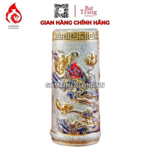 Ống Đựng Nhang Bằng Sứ Men Rạn Vẽ Vàng Hoa Sen 231099