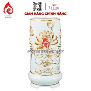 Ống Đựng Nhang Bát Tràng Men Trắng Vẽ Vàng Hoàng Kim 231090