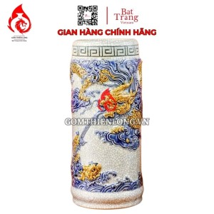 Ống Đựng Nhang Bằng Sứ Men Rạn Đắp Nổi Long Cuốn Thủy 231096