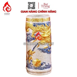 Ống Đựng Nhang Bằng Sứ Men Rạn Dát Vàng Long Cuốn Thủy 231097