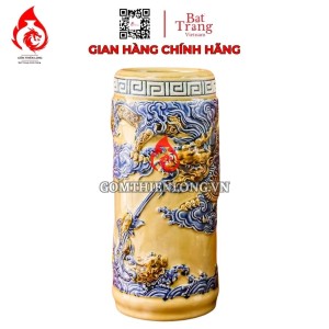 Ống Đựng Nhang Bằng Sứ Men Vàng Hoàng Tộc Đắp Nổi Long Cuốn Thủy 231093