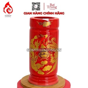 Ống Đựng Nhang Bát Tràng Màu Đỏ Vẽ Rồng Phượng 231083