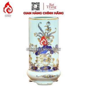 Ống Đựng Nhang Bát Tràng Men Lam Vẽ Vàng Hoa Sen 231079