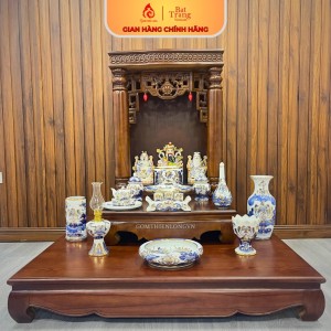 Trọn Bộ Đồ Thờ Thần Tài Vẽ Vàng 24k Men Lam Bát Tràng Cao Cấp 252602