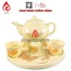 Bộ Ấm Chén Bàn Thờ Màu Vàng Vẽ Ánh Kim Hoa Sen 231142