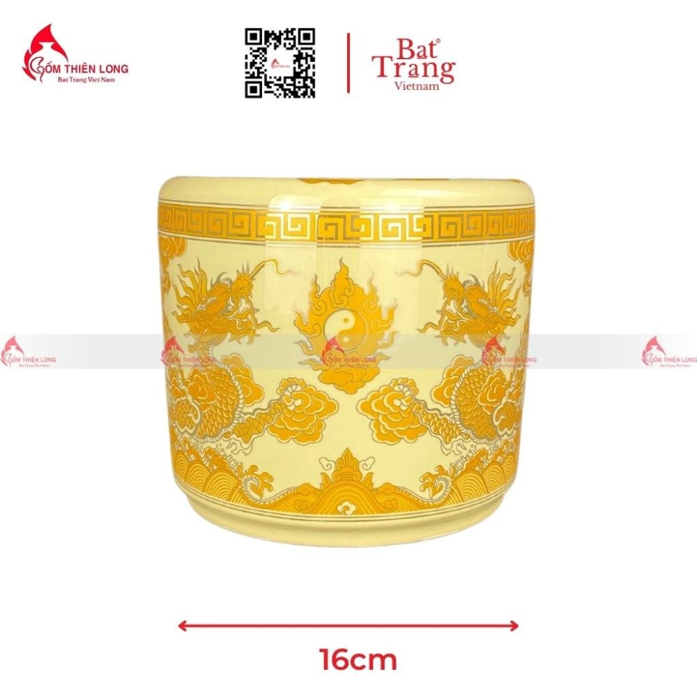 Bát Hương Màu Vàng Vẽ Ánh Kim 030723