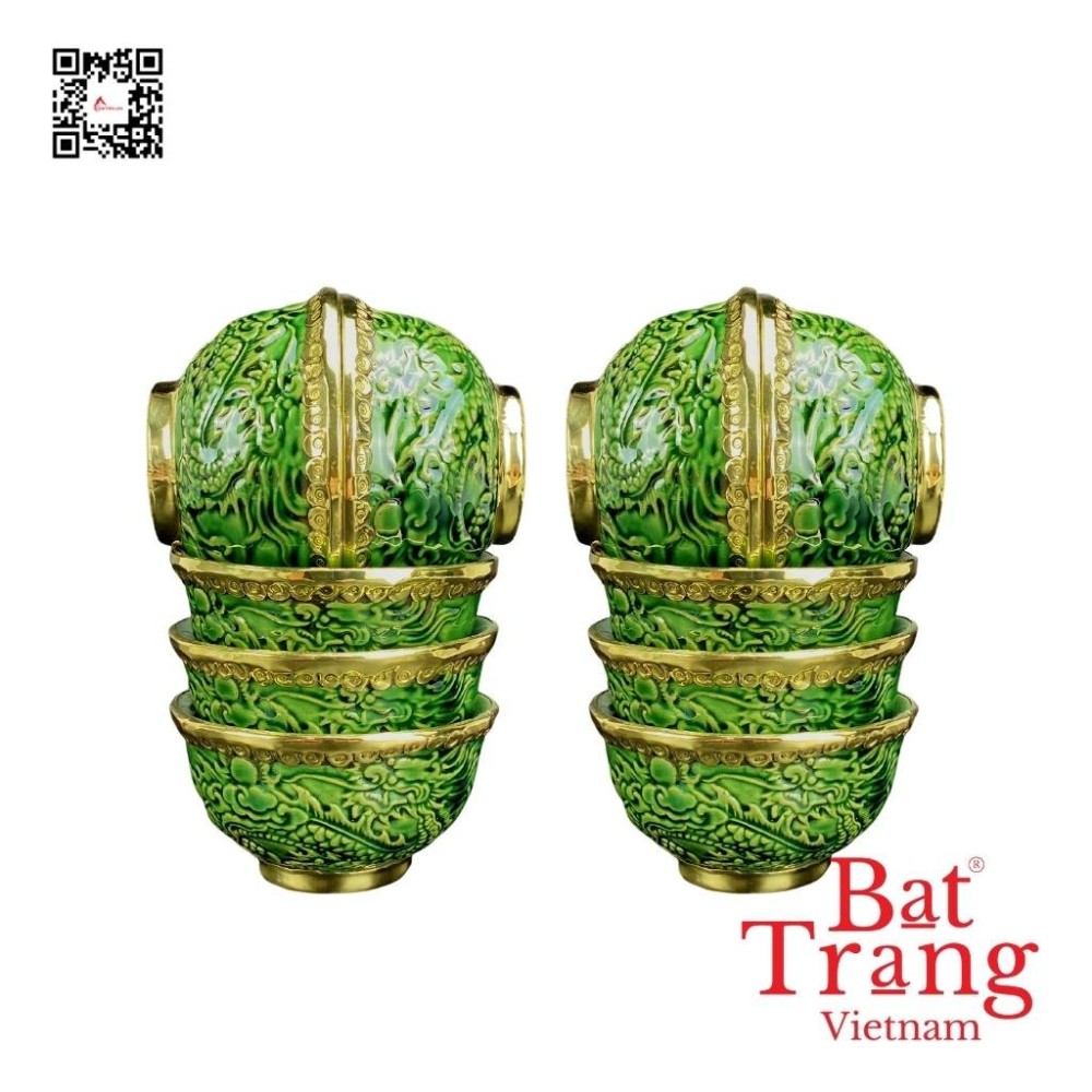 Bộ Đồ Thờ Bát Tràng Xanh Ngọc Lục Bảo Đắp Nổi 236986