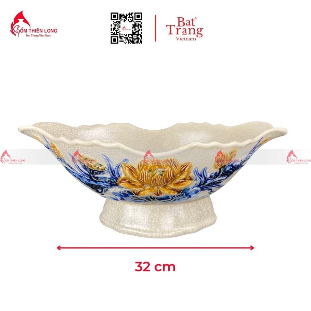 Bộ Bát Đĩa Thắp Hương Men Rạn Đắp Nổi Sen 010623