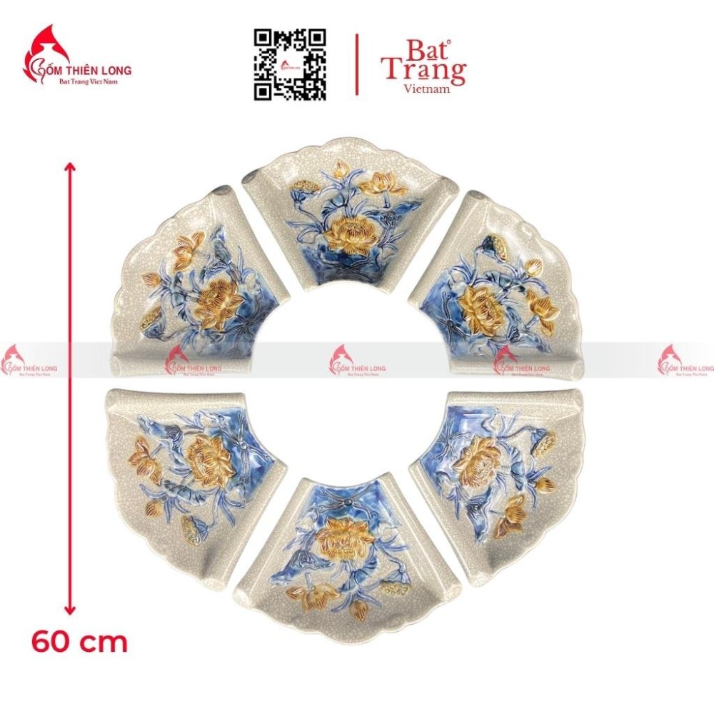 Bộ Bát Đĩa Thắp Hương Men Rạn Đắp Nổi Sen 010623