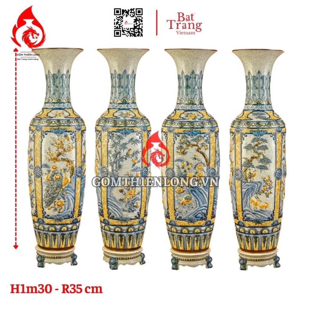 Lộc Bình Bát Tràng Men Rạn Tứ Cảnh 230100