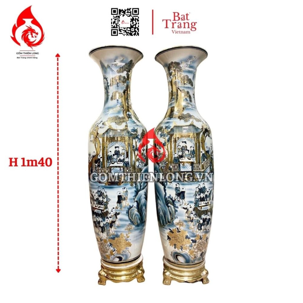 Lộc Bình Bát Tràng Vẽ Vàng Bách Nhi 230108