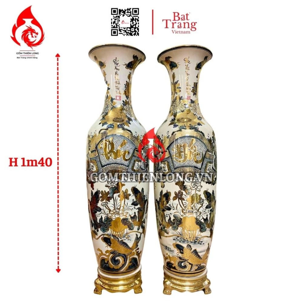 Lộc Bình Bát Tràng Vẽ Vàng Phúc Đức 230109