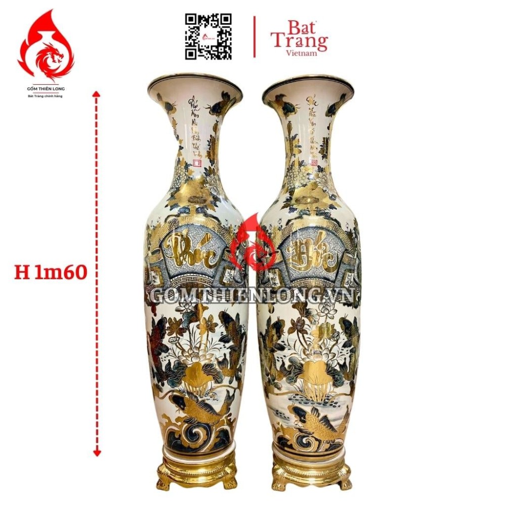 Lộc Bình Bát Tràng Vẽ Vàng Phúc Đức 230109
