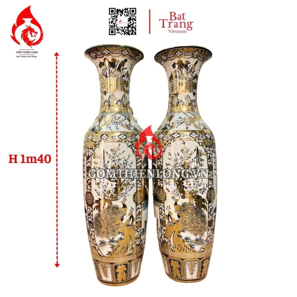 Lộc Bình Bát Tràng Vẽ Vàng Tứ Cảnh 230110