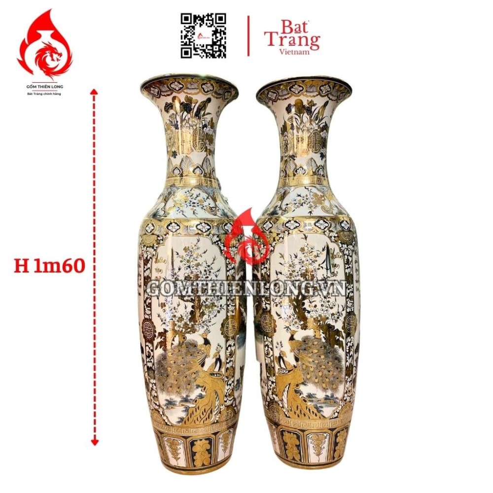 Lộc Bình Bát Tràng Vẽ Vàng Tứ Cảnh 230110