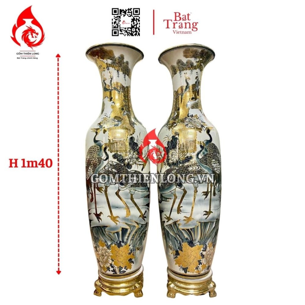 Lộc Bình Bát Tràng Vẽ Vàng Tùng Hạc Diên Niên 230111