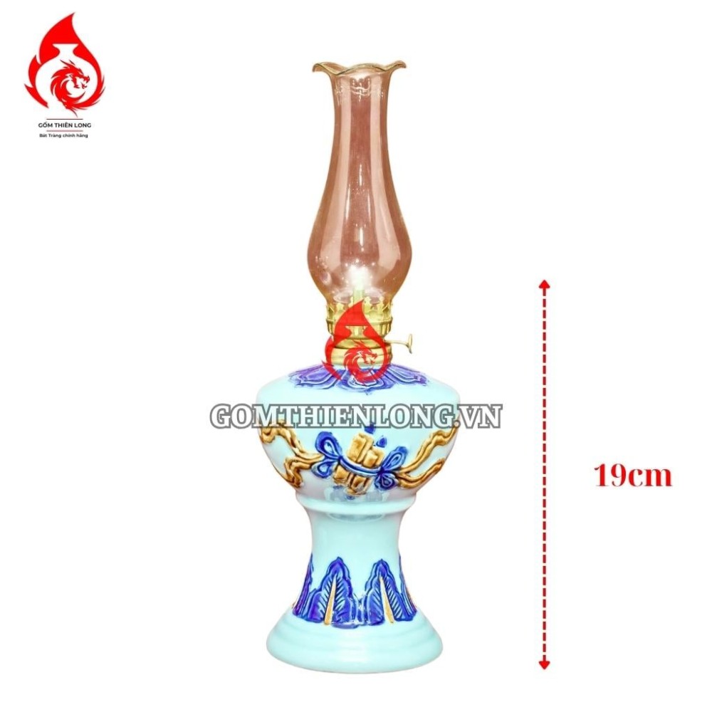 Đèn Dầu Bát Tràng Men Ngọc Đắp Nổi 230135