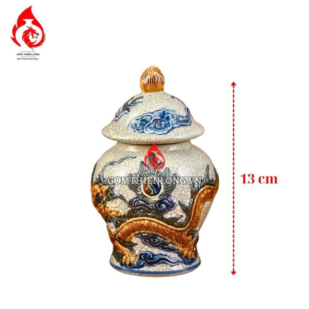 Chóe Thờ Bát Tràng Men Rạn Đắp Nổi Long Chầu Nguyệt 230231R