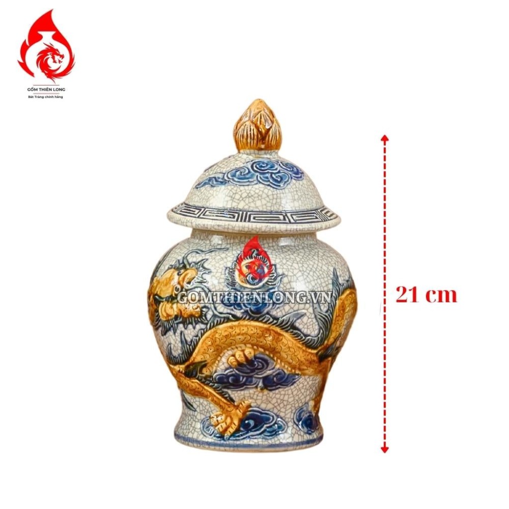 Chóe Thờ Bát Tràng Men Rạn Đắp Nổi Long Chầu Nguyệt 230231R