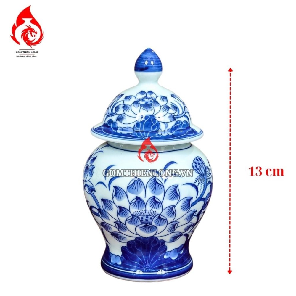 Chóe Thờ Bát Tràng Men Lam Ngọc Vẽ Hoa Sen 230235