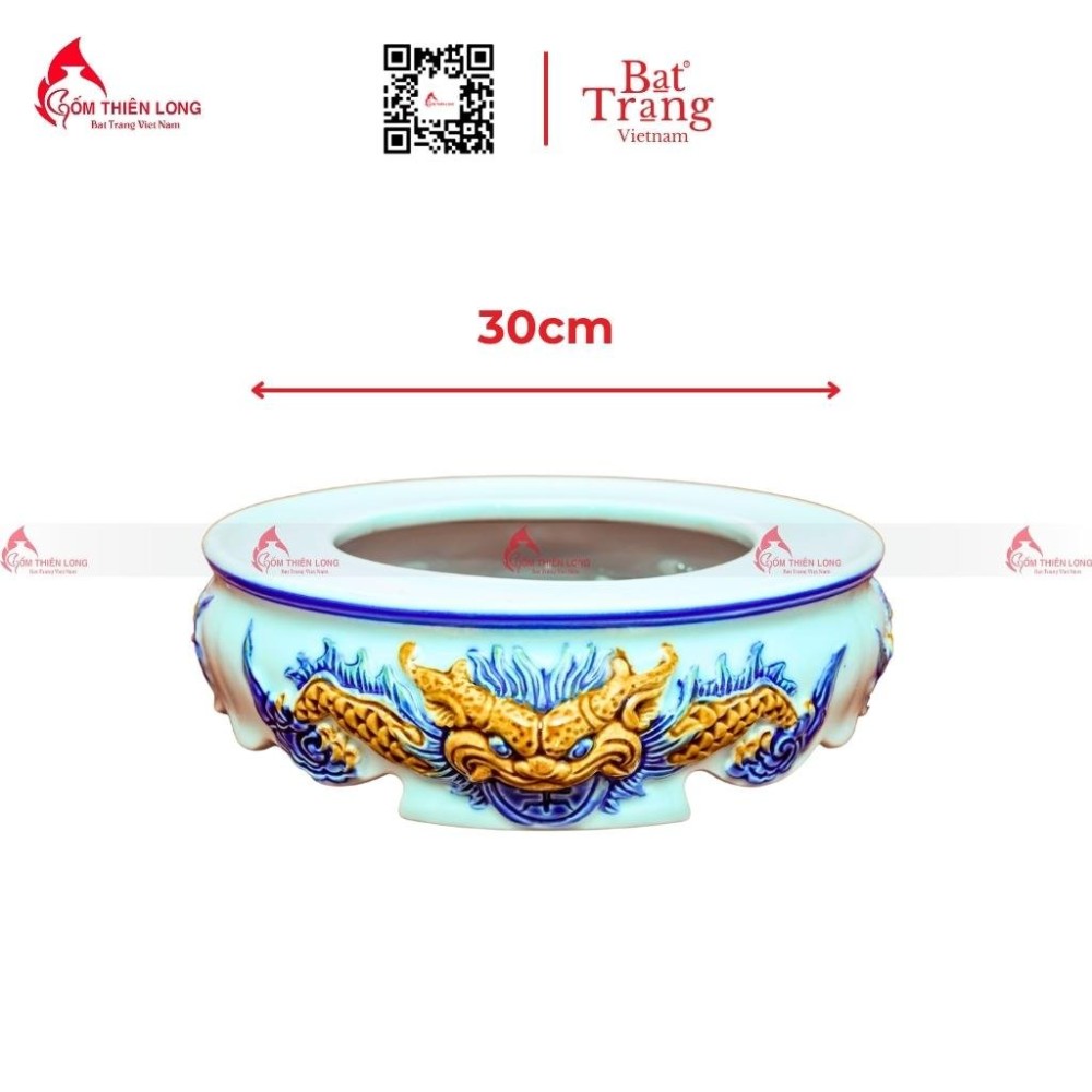 Đế Bát Hương Men Ngọc Đắp Nổi 230817